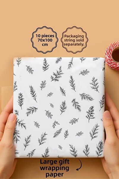 Bimotif 10 قطع من الورق المغلف، ورق تغليف، 70×100 سم بنقش أوراق الشجر، أسود-أبيض