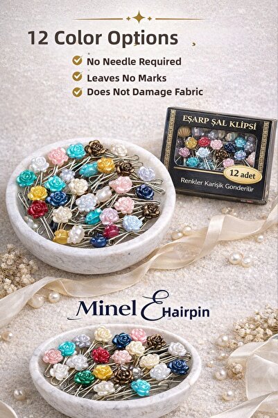 MİNELEŞARP34 Minel Scarf 12-Pack Rose Scarf & Shawl Clip |   Needle-Free, Non...