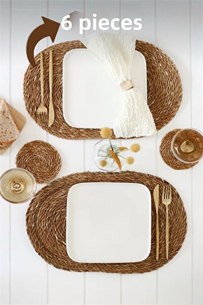 Bayev Ψάθινο Σετ 6 Οβάλ Μεγάλου Μεγέθους Αμερικάνικου Σέρβις - Διακοσμητικά Π...