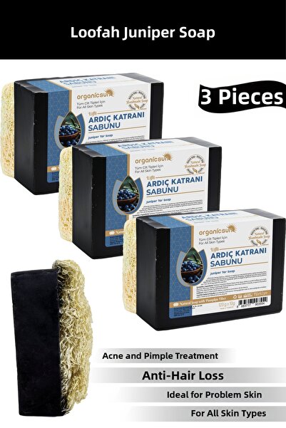 Organicsun Natural Pumpkin Fiber Juniper Tar Soap 120 Gr X 3 Pieces Antisepti...