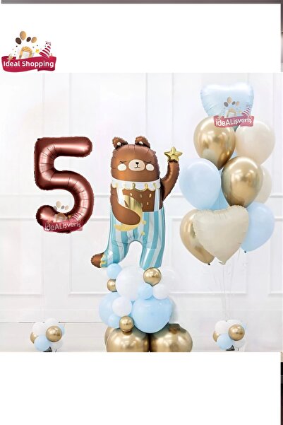 Laviyosa Cute Teddy Bear Bear Foil 5 Year Old Coffee Foil Birthday Party Set ...