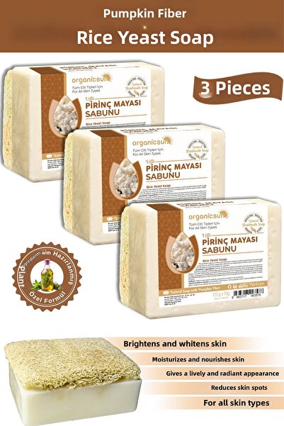 Organicsun Natural Pumpkin Fiber Rice Yeast Soap 120 Gr X 3 Pieces - Whitenin...