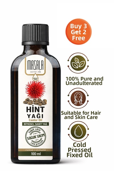 Masala زيت الخروع 100 مل. زجاجة زجاجية - نقية وخالية من الإضافات (زيت الخروع)...