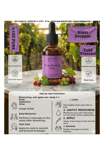 Antik Şifa 20 ML 100% Non-Dilution Natural Carrier Fixed Oil - Grape Seed