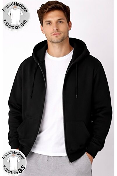 HerTarzınTrendi Unisex Basic Hoodie Zippered Sports Top with Tshird Gift