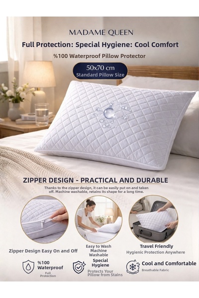 MADAME QUEEN 2 Pieces 50X70 Waterproof Pillow Covers - Zippered Quilted Pillo...