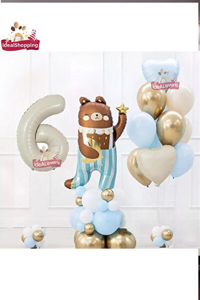 Laviyosa Cute Teddy Bear Bear Foil 6 Year Old Cream Foil Birthday Party Set O...