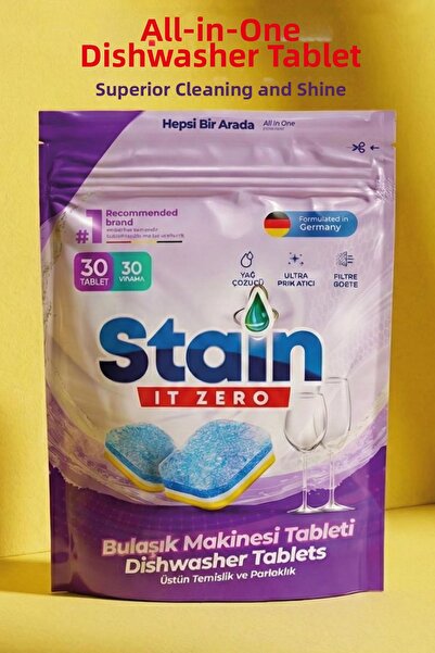 Stain İt Zero أقراص الكل في واحد لغسالة الأطباق وتنظيف قوي، سطوع فائق - 30 غسلاً
