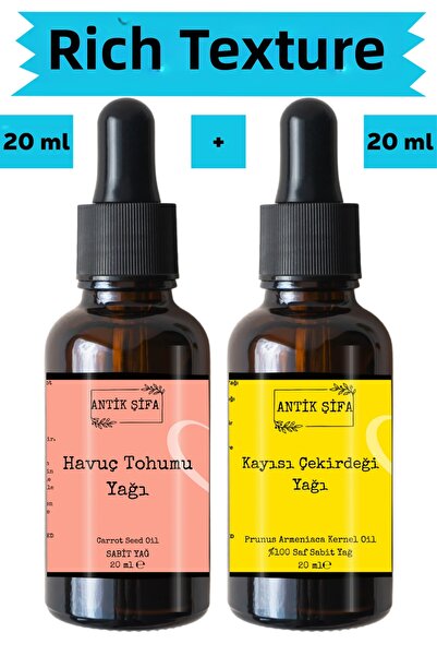 Antik Şifa Carrot Seed Oil and Apricot Kernel Oil 2 X 20 ml - 100% Cold Press...