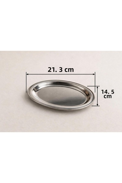 Gaia Concept Silver Stainless Steel Oval Presentation Plate Minimal Design 21.3X14.5 cm Stylish Serving Plate