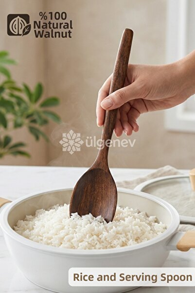 Ülgenev 1 قطعة ملعقة مطبخ مصنوعة يدويًا من خشب الجوز الطبيعي 100% |   30 سم |...