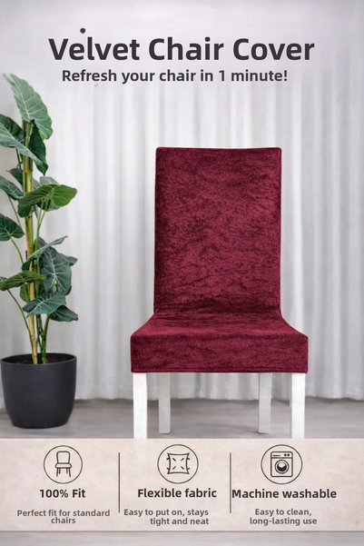 zerıf moda Velvet Stretch Chair Cover Fully Fit, Elastic, Washable, Modern Ch...