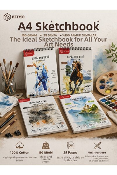 Beimo A4 Sketchbook 160 Grams 25 Sheets 100% Cotton Pages, Sketchbook