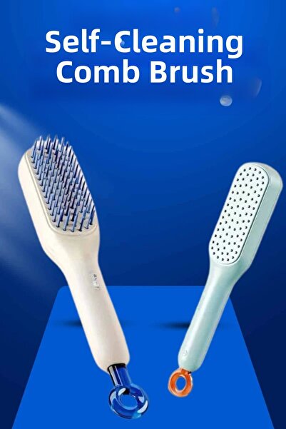 TeknoKapsül فرشاة تدليك ذاتية التنظيف مع أزرار أوتوماتيكية لفك تشابك الشعر