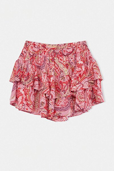 Trendyol Curve Rote, ethnisch gemusterte, gewebte Mini-Shorts in Übergröße TB...