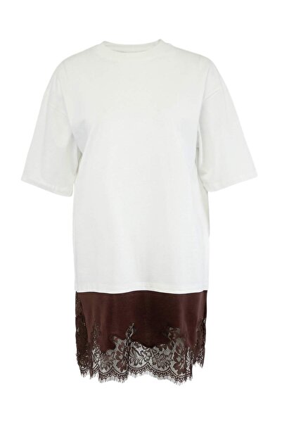 Trendyol Collection Ediție limitată Rochie Ecru tricou cu mânecă scurtă și mâ...