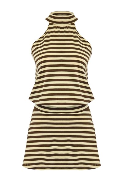 Trendyol Collection Rochie mini tricotată moale, fără mâneci, cu dungi multic...