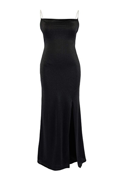 Trendyol Curve Schwarz gefüttertes, glitzerndes, gestricktes, langes, stilvol...