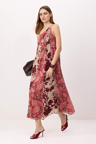 Trendyol Collection فستان ماكسي متعدد الألوان مزين بالزهور ومريح ومبطن بالشيف...