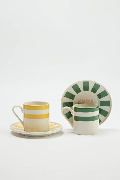 TRENDYOLMİLLA HOME 2-Piece Slogan & Striped Patterned Tea Cup Set 230 Cc Tphs...