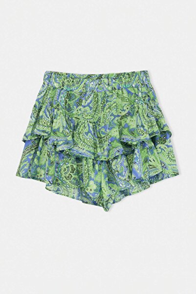 Trendyol Curve Grüne, gemusterte Mini-Shorts aus Webstoff in Übergröße TBBSS2...