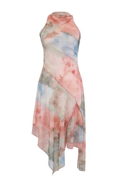 Trendyol Kollektion Limited Edition Mehrfarbiges Skater-Strickkleid mit abstr...