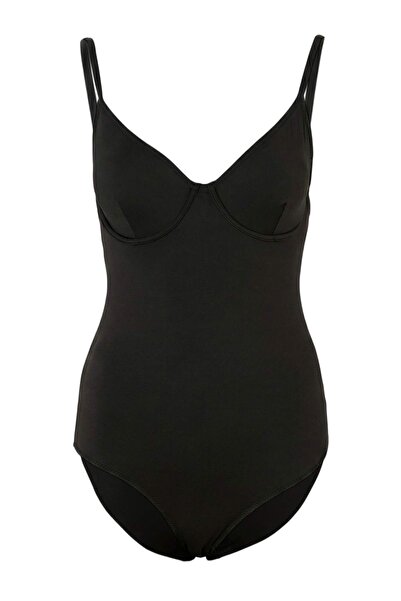 Trendyol Collection ملابس سباحة أساسية عادية مغطاة باللون الأسود TBESS26MA00068