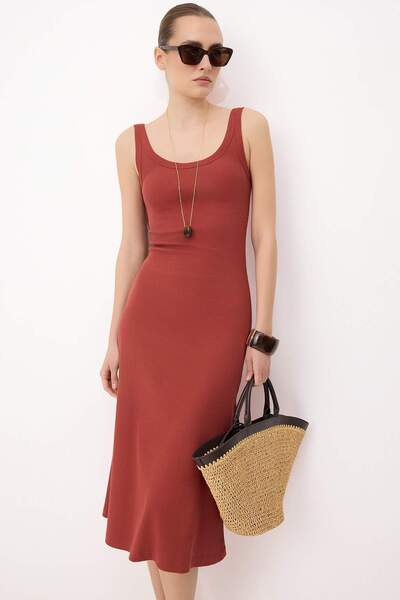 Συλλογή Trendyol Kiremit Α-γραμμή /Çan Form Πλεκτό Φόρεμα Πισίνας Αμάνικο κοτ...