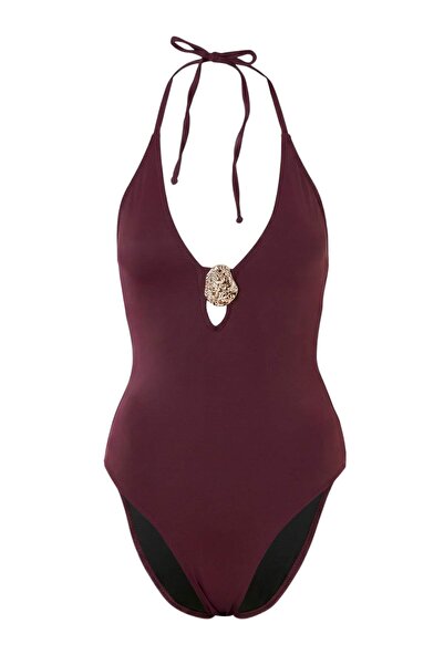 Trendyol Kollektion Pflaumenfarbener, tiefer V-Ausschnitt, mit Drapierung und...