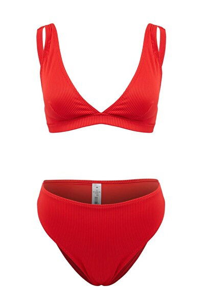 Trendyol Kollektion Rotes, dreieckig bedecktes Basic-Bikini-Set mit normaler ...