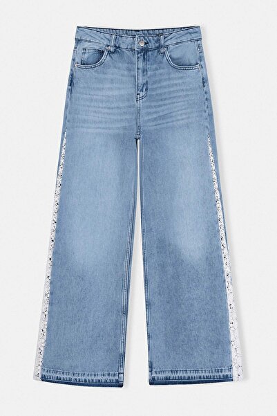 Trendyol Collection جينز أزرق عالي الخصر مصنوع من القطن بنسبة 100% أرجل واسعة...