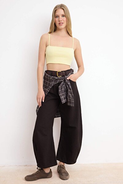 Trendyol Collection Light Yellow Fitted/Body-Fitting Strappy Strapless Sleeve...