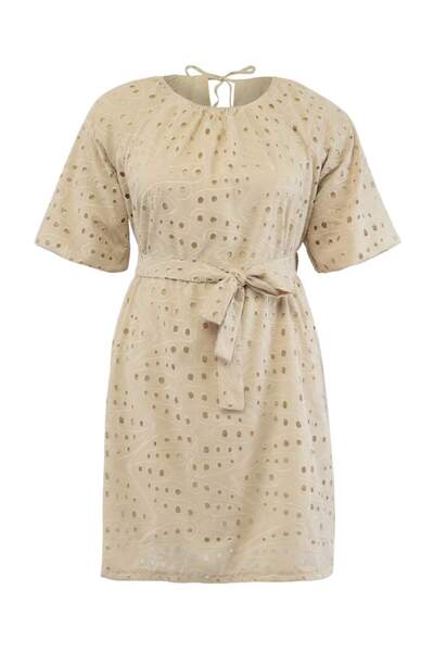 Trendyol Curve Rochie bej mărime mare țesut TBBSS26AH00100