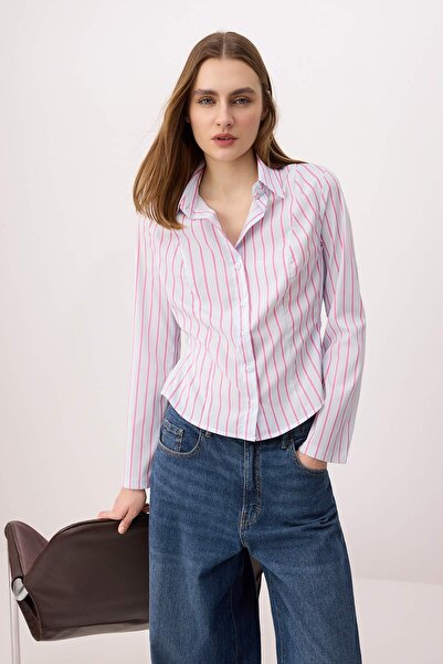 Trendyol Kollektion Rosa-blau gestreiftes, leicht tailliertes Hemd mit verste...