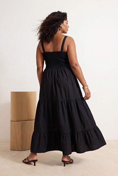 Trendyol Curve Rochie neagră simplă A croială Gipeli decolteu pătrat cu căptu...