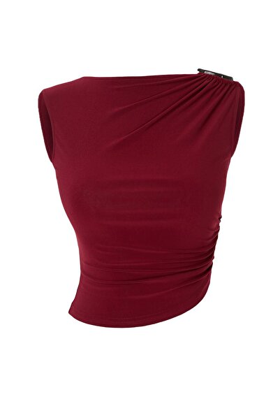 Trendyol Collection Limited Edition Claret Red Boat Neck Accessory Detailed K...