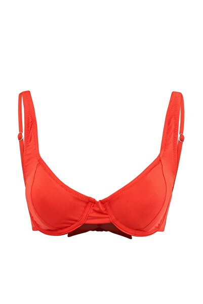 Trendyol Kollektion Rotes, mit Balkonetten besetztes Basic-Bikini-Oberteil TB...
