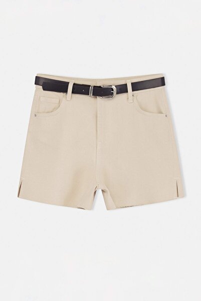 Συλλογή Trendyol Μπεζ 100% βαμβακερό σορτς πόλης με σχισμή TWOSS26SR00136