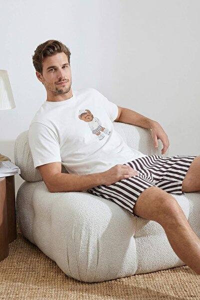 Trendyol kolekcija Ekrus top regularnog kroja, donji deo sa printom medvedića...