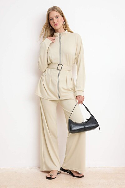 Trendyol Modest Stone Soft Draped Fabric Strick-Unter- und Oberteil-Set TCTAW...