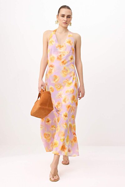 Trendyol Collection Rochie maxi cu decolteu în V, cu flori multicolore, lilia...