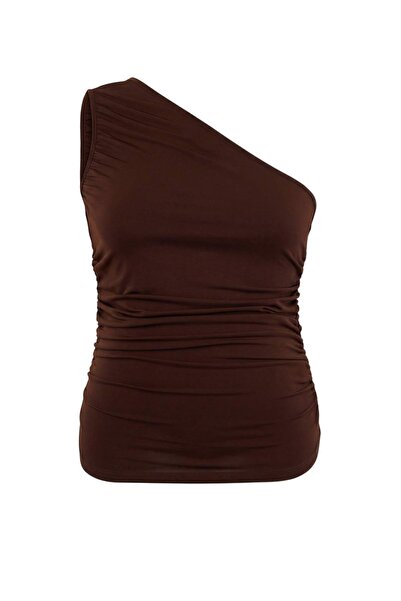 Trendyol Curve Maro detaliu încrețit Cambrat/ mulat Cu un singur umăr elastic...