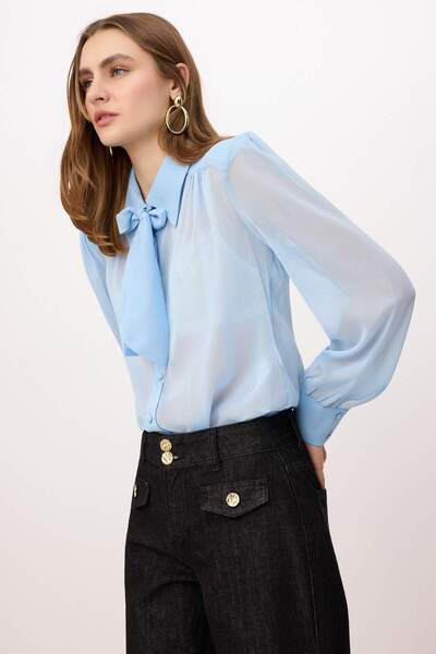 Trendyol Collection Blue Shoulder Pad and Scarf Detailed Transparent Stylish ...