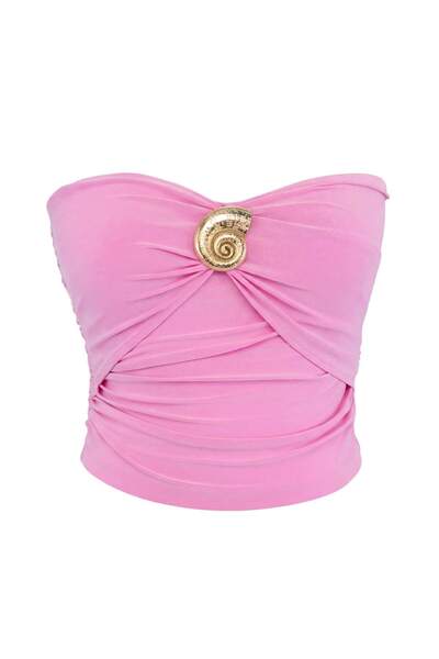 Trendyol Collection بلوزة وردية سادة بدون أكمام ومزينة بتفاصيل محبوكة أنيقة/ب...