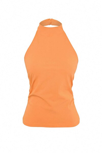Trendyol Kollektion Teen Orange figurbetonte Neckholder-Bluse mit gerafftem P...