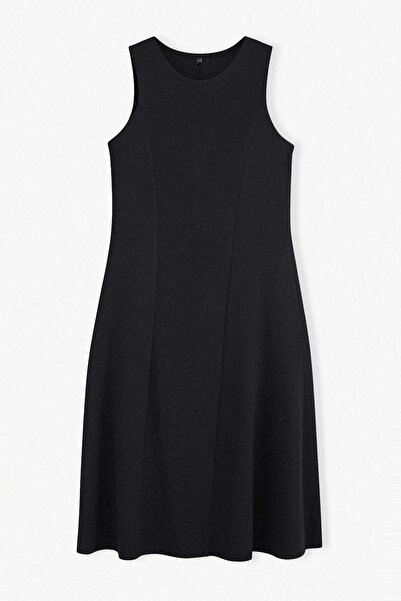 Trendyol Curve Rochie neagră bumbac 100% Skater guler rotund fără mâneci Midi...