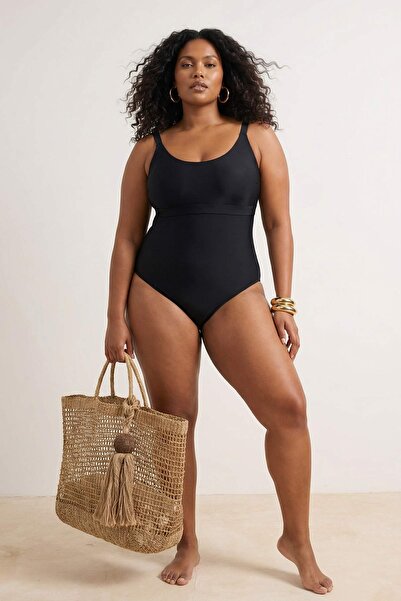 Trendyol Curve Черен бански костюм с отслабващ ефект TBBSS26AM00014