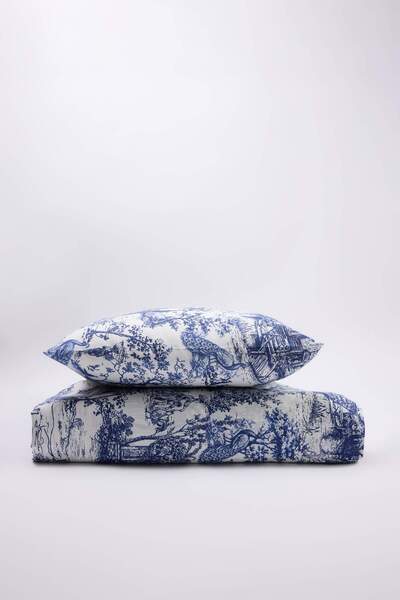 TRENDYOLMİLLA HOME Single Blue Blanc Vintage Patterned Duvet Cover Set Withou...