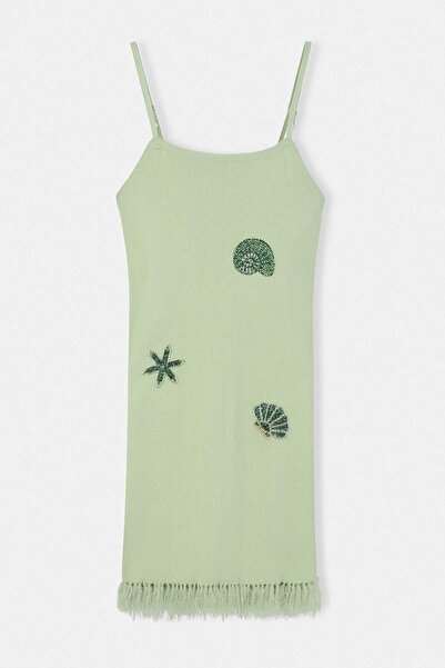 Συλλογή Trendyol Κοντό/Μίνι με Κεντημένη Πέτρα Mint Star T Πλεκτό Φόρεμα TWOS...