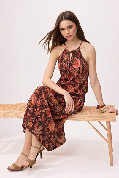 Trendyol Collection Rochie multicoloră etnică evazat în talie cu guler halter...